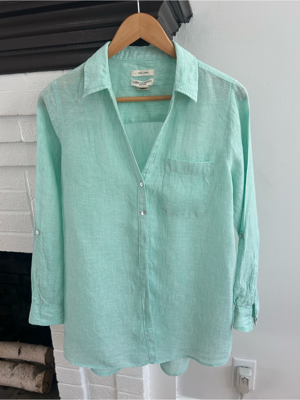 Christian Siriano Mint Green Linen Button-Down Shirt